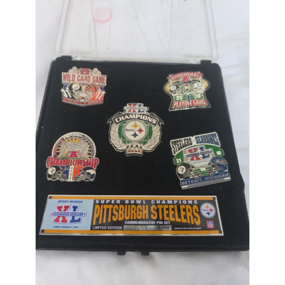 New Steelers Super Bowl XL Champions 5 Pins SB 40 Champs Pittsburgh Football Vtg
